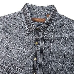 Tori Richard Honolulu Mens Geometric Tribal Button Up Cotton Lawn Shirt Grey Sm